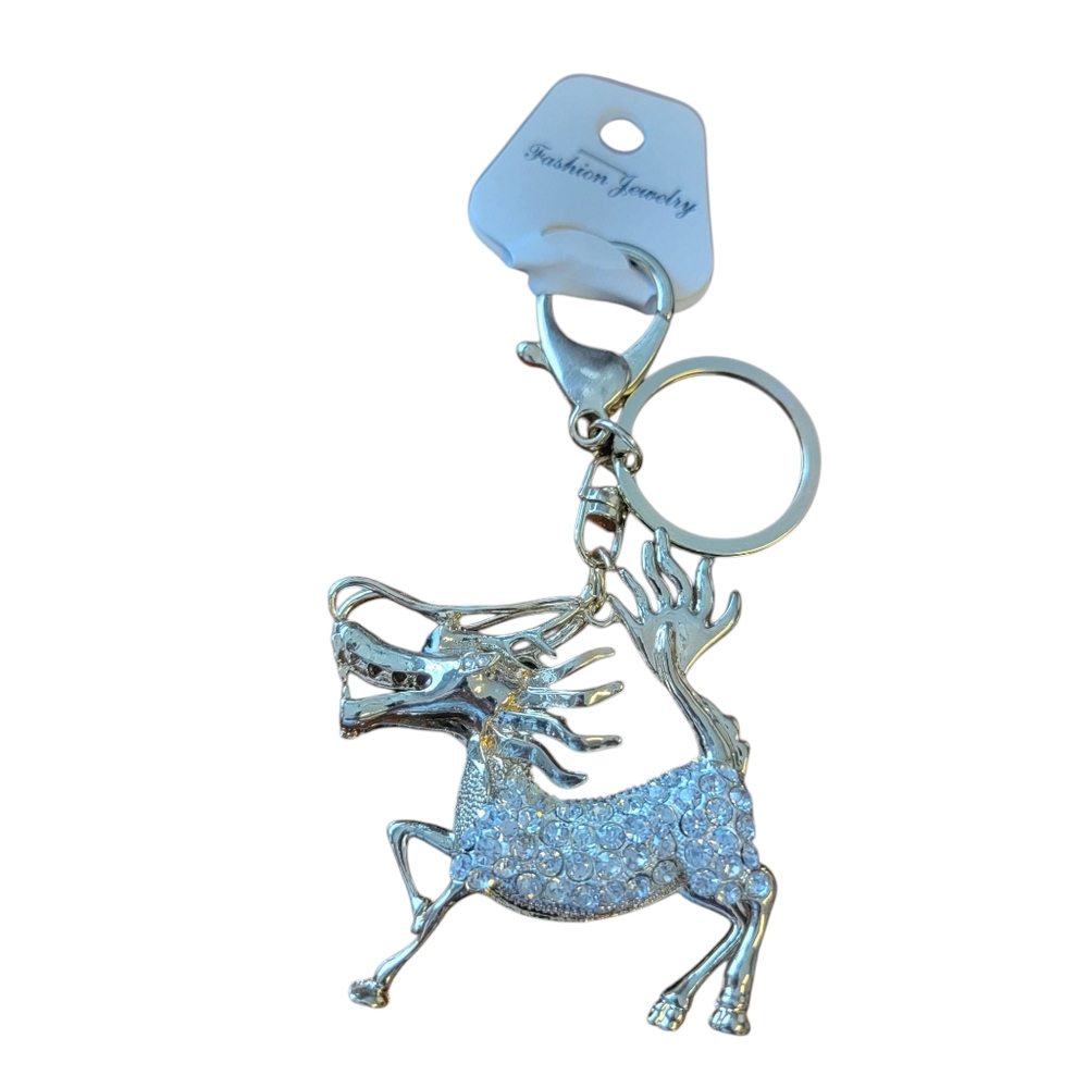 Silver Rhinestone Dragon Keychain